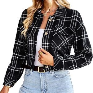 Plaid Black and White Cropped Jacket